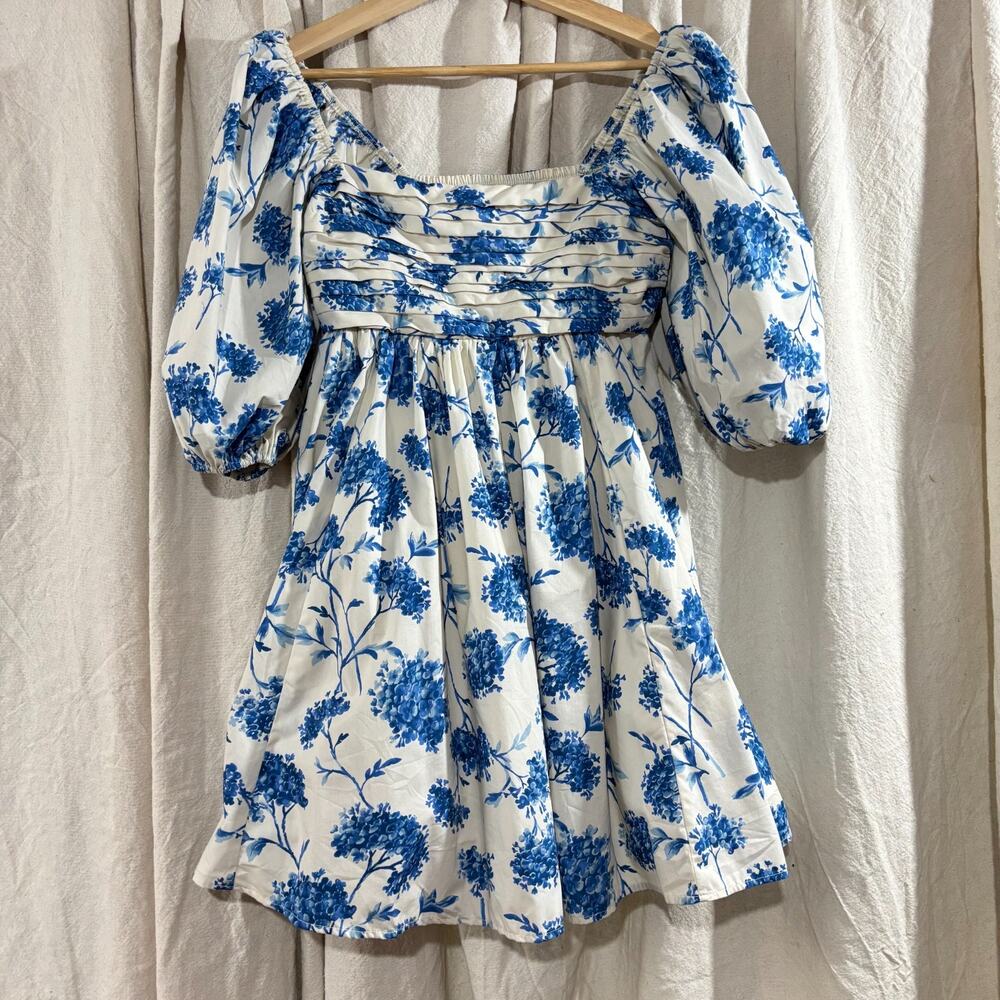 Abercrombie & Fitch Blue Floral Babydoll Puff Sleeve Emerson Mini Dress S